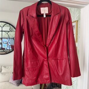 Hutch Red Leather Blazer Jacket